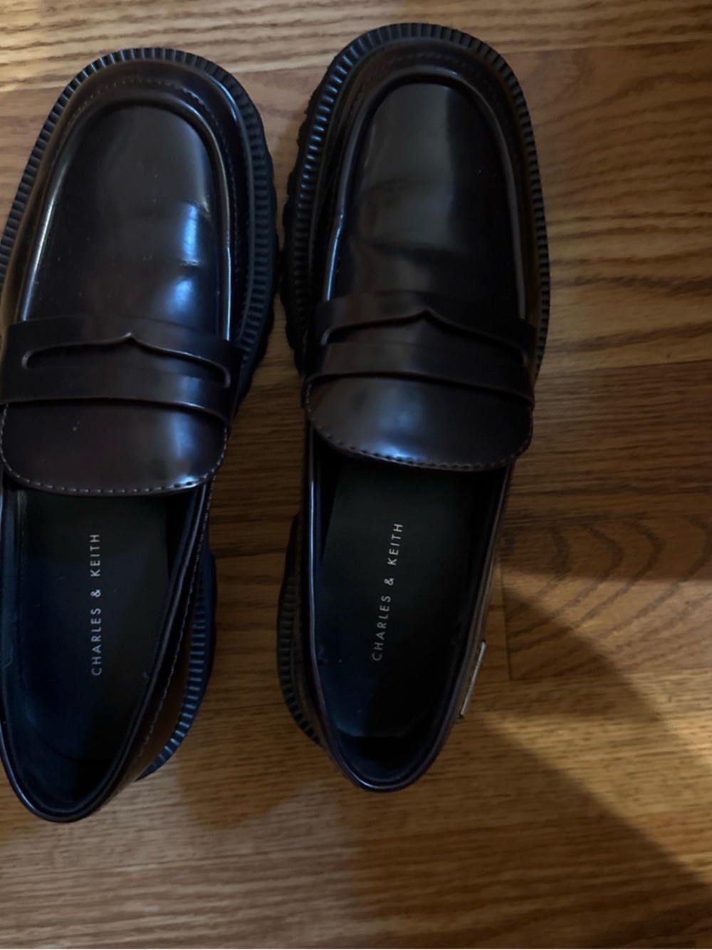 Charles & Keith  Chocolate Brown Glossy Penny Loafers